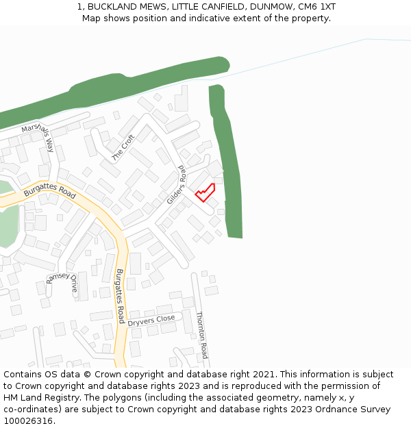 1, BUCKLAND MEWS, LITTLE CANFIELD, DUNMOW, CM6 1XT: Location map and indicative extent of plot