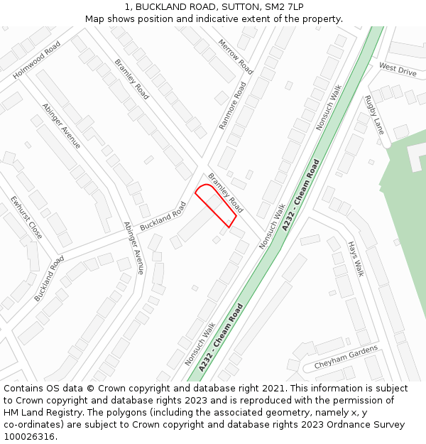 1, BUCKLAND ROAD, SUTTON, SM2 7LP: Location map and indicative extent of plot