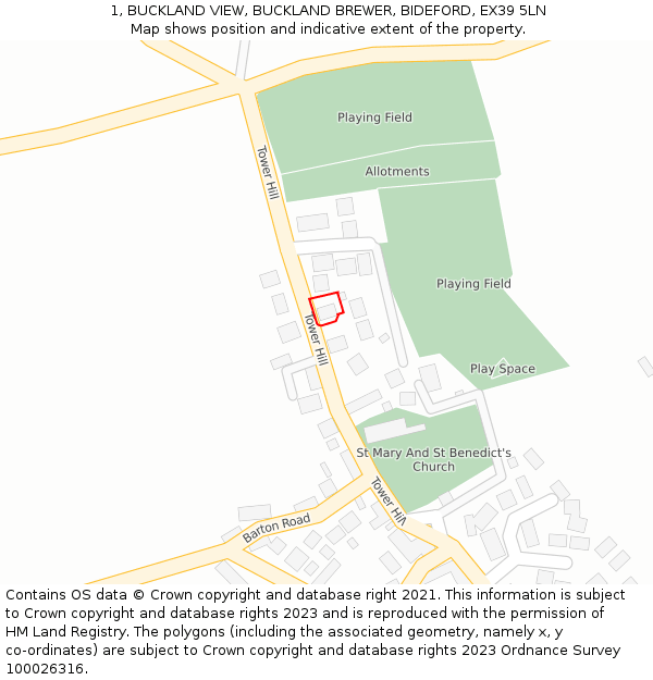 1, BUCKLAND VIEW, BUCKLAND BREWER, BIDEFORD, EX39 5LN: Location map and indicative extent of plot