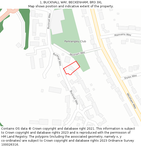 1, BUCKNALL WAY, BECKENHAM, BR3 3XL: Location map and indicative extent of plot