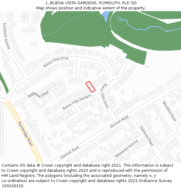 1, BUENA VISTA GARDENS, PLYMOUTH, PL6 7JG: Location map and indicative extent of plot