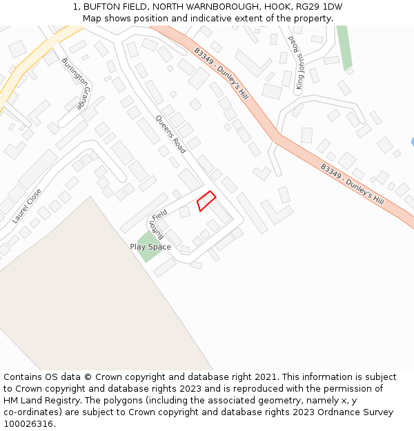 1, BUFTON FIELD, NORTH WARNBOROUGH, HOOK, RG29 1DW: Location map and indicative extent of plot