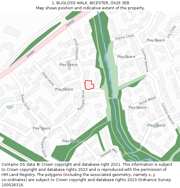 1, BUGLOSS WALK, BICESTER, OX26 3EB: Location map and indicative extent of plot