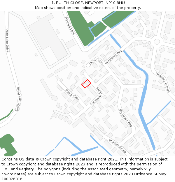 1, BUILTH CLOSE, NEWPORT, NP10 8HU: Location map and indicative extent of plot