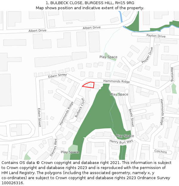 1, BULBECK CLOSE, BURGESS HILL, RH15 9RG: Location map and indicative extent of plot