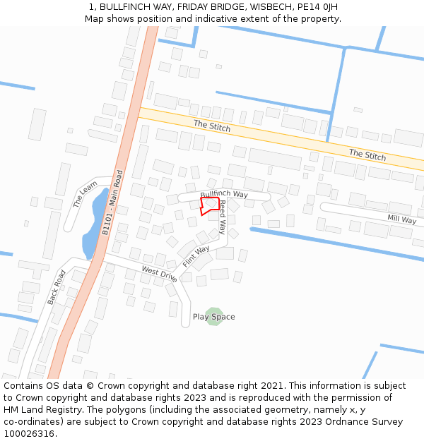 1, BULLFINCH WAY, FRIDAY BRIDGE, WISBECH, PE14 0JH: Location map and indicative extent of plot
