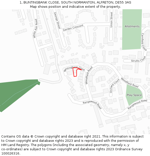 1, BUNTINGBANK CLOSE, SOUTH NORMANTON, ALFRETON, DE55 3AS: Location map and indicative extent of plot