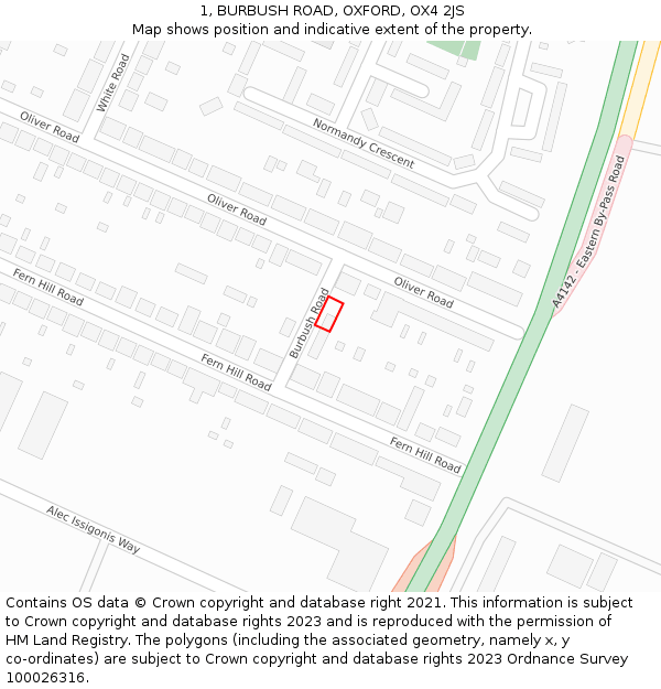 1, BURBUSH ROAD, OXFORD, OX4 2JS: Location map and indicative extent of plot