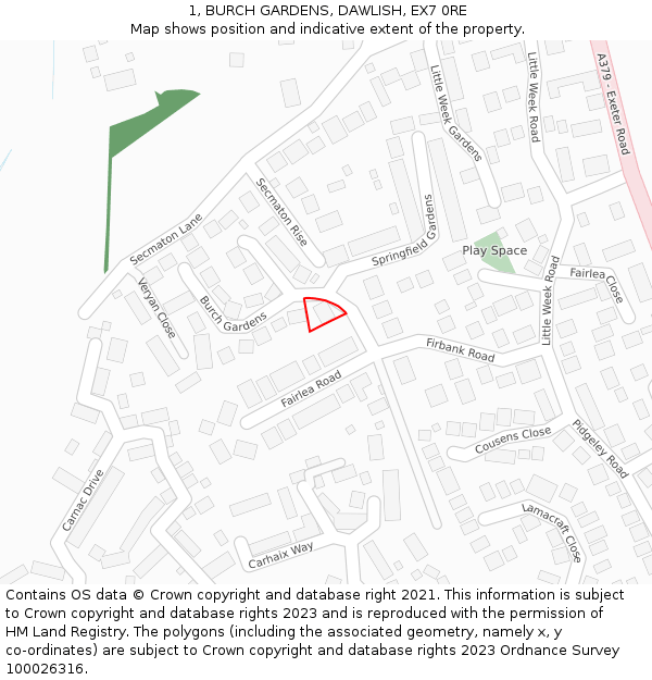 1, BURCH GARDENS, DAWLISH, EX7 0RE: Location map and indicative extent of plot