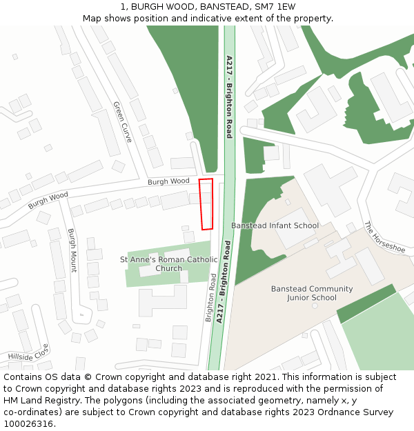 1, BURGH WOOD, BANSTEAD, SM7 1EW: Location map and indicative extent of plot