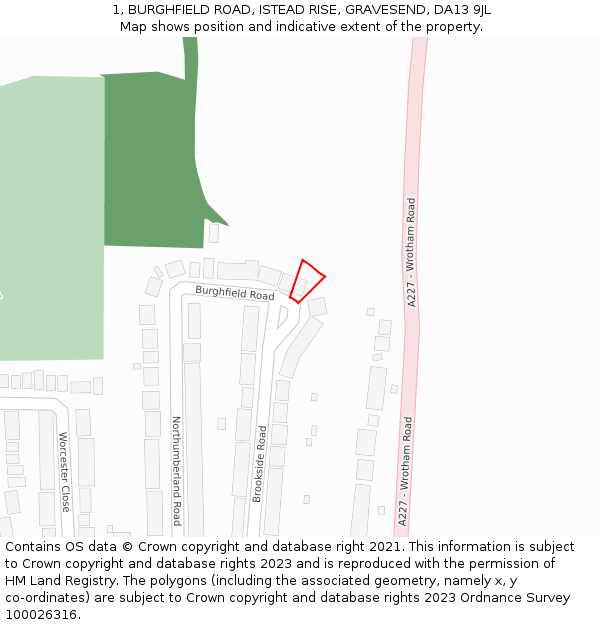 1, BURGHFIELD ROAD, ISTEAD RISE, GRAVESEND, DA13 9JL: Location map and indicative extent of plot