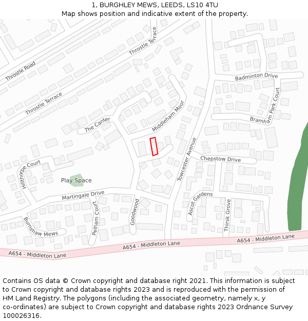 1, BURGHLEY MEWS, LEEDS, LS10 4TU: Location map and indicative extent of plot