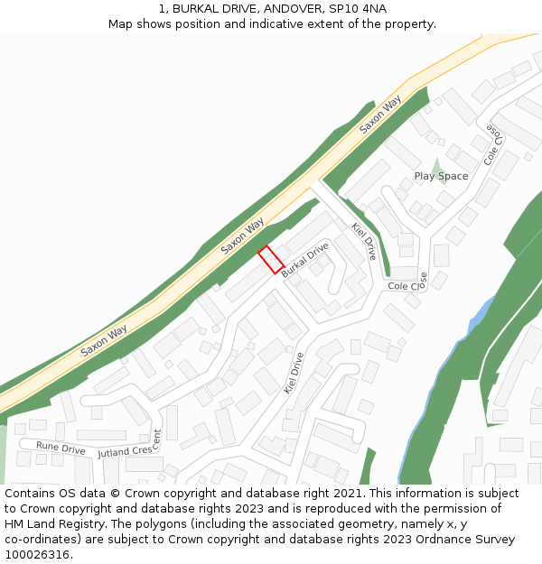 1, BURKAL DRIVE, ANDOVER, SP10 4NA: Location map and indicative extent of plot