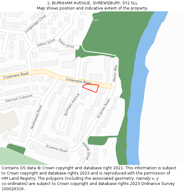 1, BURNHAM AVENUE, SHREWSBURY, SY2 5LL: Location map and indicative extent of plot