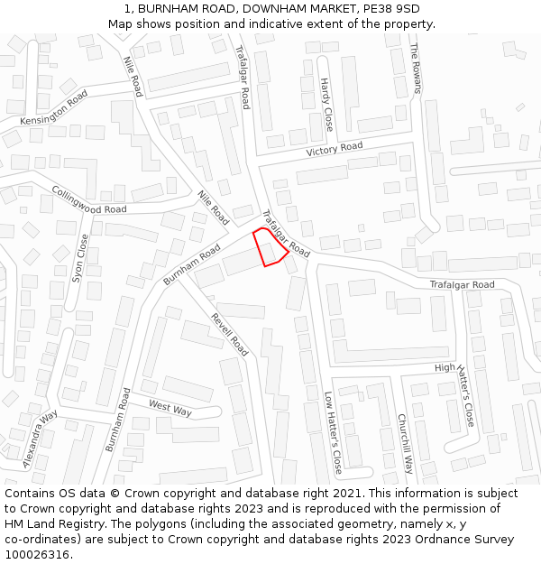 1, BURNHAM ROAD, DOWNHAM MARKET, PE38 9SD: Location map and indicative extent of plot
