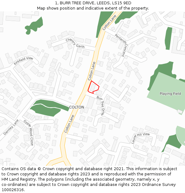 1, BURR TREE DRIVE, LEEDS, LS15 9ED: Location map and indicative extent of plot