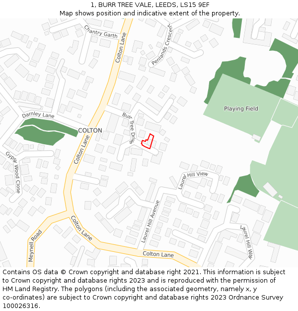 1, BURR TREE VALE, LEEDS, LS15 9EF: Location map and indicative extent of plot