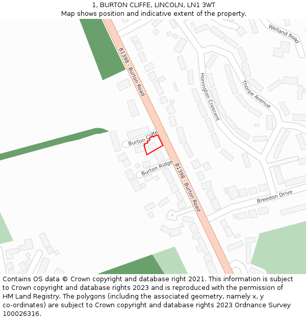 1, BURTON CLIFFE, LINCOLN, LN1 3WT: Location map and indicative extent of plot