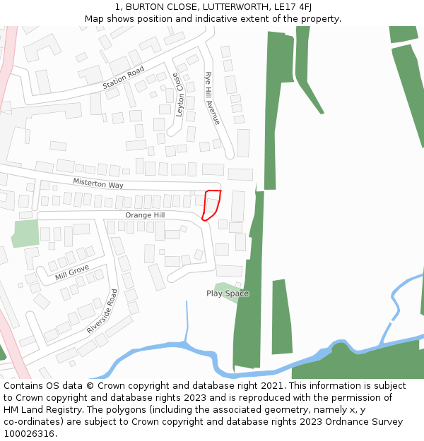 1, BURTON CLOSE, LUTTERWORTH, LE17 4FJ: Location map and indicative extent of plot