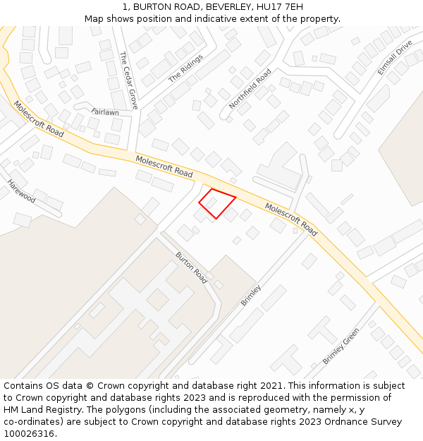 1, BURTON ROAD, BEVERLEY, HU17 7EH: Location map and indicative extent of plot