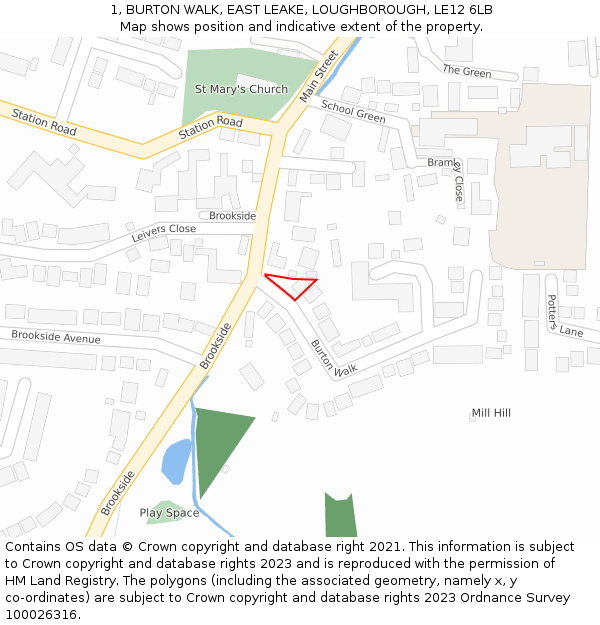 1, BURTON WALK, EAST LEAKE, LOUGHBOROUGH, LE12 6LB: Location map and indicative extent of plot