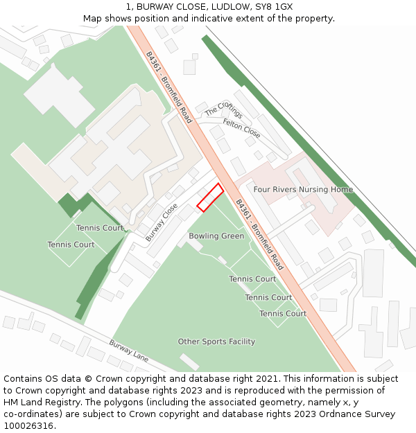 1, BURWAY CLOSE, LUDLOW, SY8 1GX: Location map and indicative extent of plot