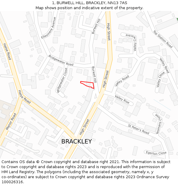 1, BURWELL HILL, BRACKLEY, NN13 7AS: Location map and indicative extent of plot