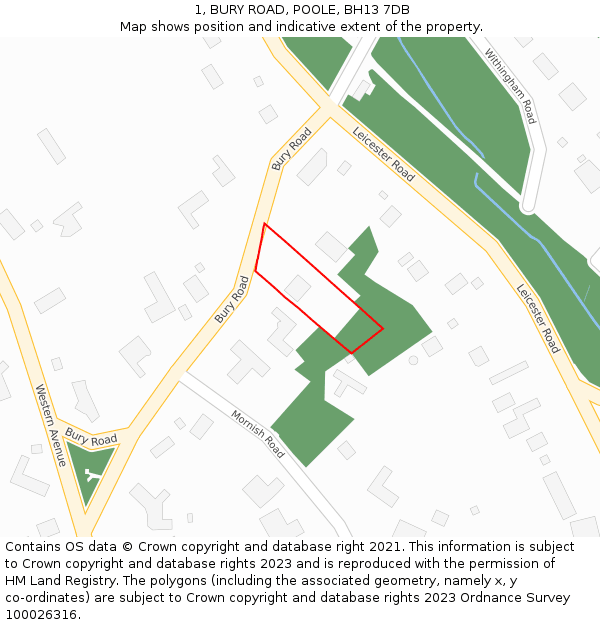 1, BURY ROAD, POOLE, BH13 7DB: Location map and indicative extent of plot