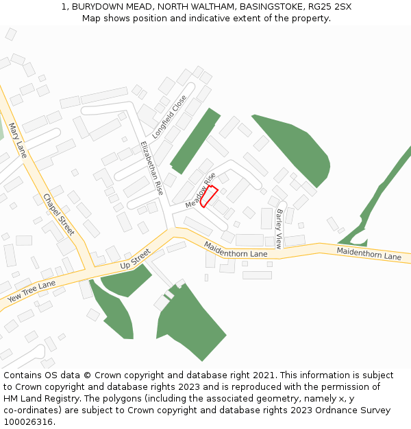 1, BURYDOWN MEAD, NORTH WALTHAM, BASINGSTOKE, RG25 2SX: Location map and indicative extent of plot