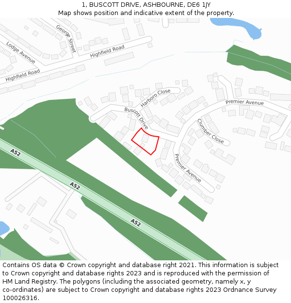 1, BUSCOTT DRIVE, ASHBOURNE, DE6 1JY: Location map and indicative extent of plot