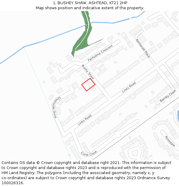 1, BUSHEY SHAW, ASHTEAD, KT21 2HP: Location map and indicative extent of plot