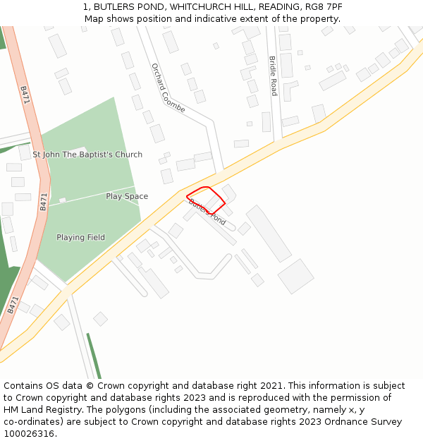 1, BUTLERS POND, WHITCHURCH HILL, READING, RG8 7PF: Location map and indicative extent of plot