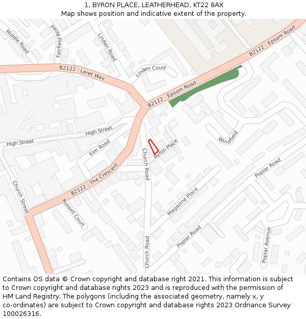 1, BYRON PLACE, LEATHERHEAD, KT22 8AX: Location map and indicative extent of plot