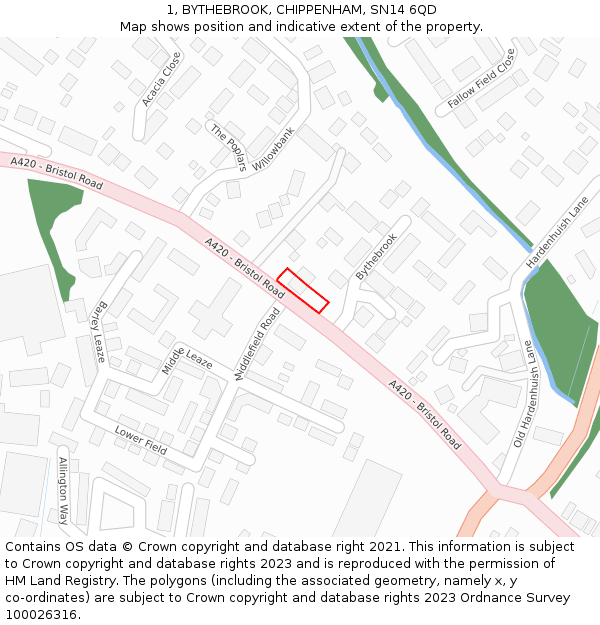 1, BYTHEBROOK, CHIPPENHAM, SN14 6QD: Location map and indicative extent of plot