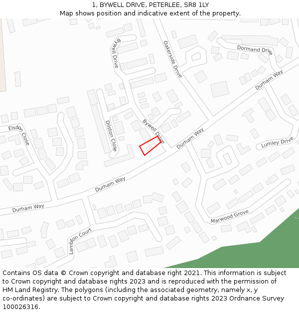 1, BYWELL DRIVE, PETERLEE, SR8 1LY: Location map and indicative extent of plot
