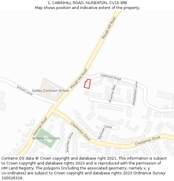 1, CABINHILL ROAD, NUNEATON, CV10 9RE: Location map and indicative extent of plot