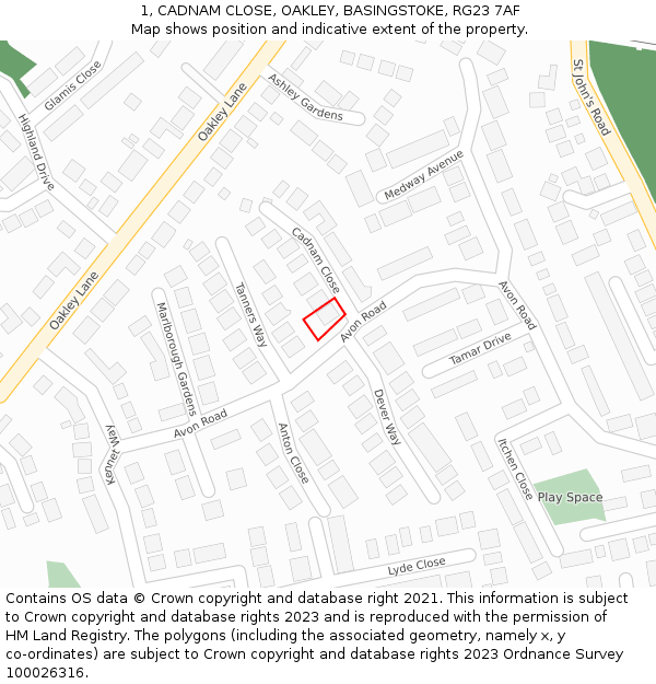 1, CADNAM CLOSE, OAKLEY, BASINGSTOKE, RG23 7AF: Location map and indicative extent of plot