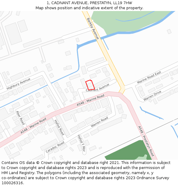 1, CADNANT AVENUE, PRESTATYN, LL19 7HW: Location map and indicative extent of plot