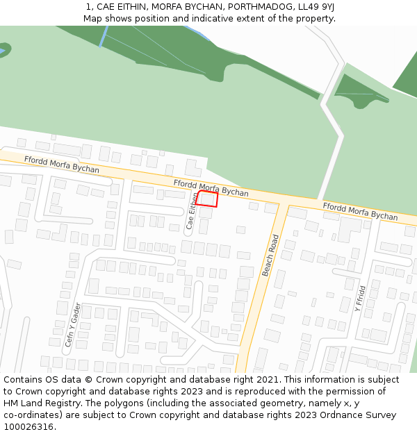 1, CAE EITHIN, MORFA BYCHAN, PORTHMADOG, LL49 9YJ: Location map and indicative extent of plot