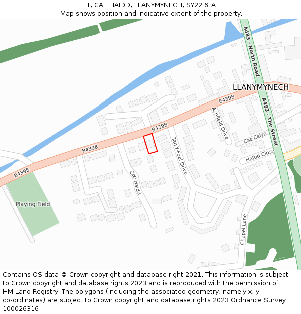 1, CAE HAIDD, LLANYMYNECH, SY22 6FA: Location map and indicative extent of plot