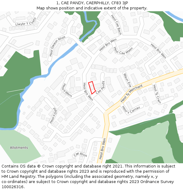 1, CAE PANDY, CAERPHILLY, CF83 3JP: Location map and indicative extent of plot