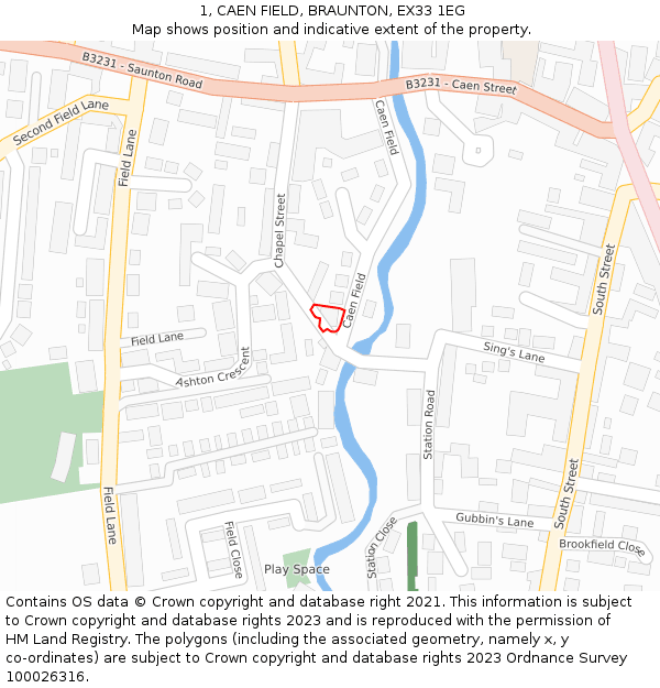 1, CAEN FIELD, BRAUNTON, EX33 1EG: Location map and indicative extent of plot