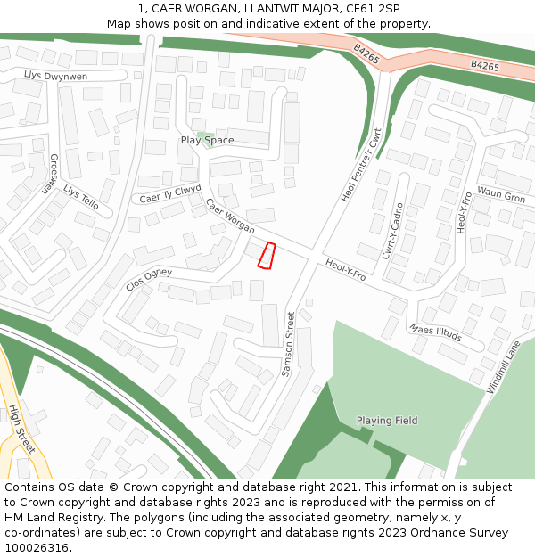 1, CAER WORGAN, LLANTWIT MAJOR, CF61 2SP: Location map and indicative extent of plot