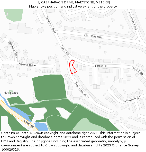 1, CAERNARVON DRIVE, MAIDSTONE, ME15 6FJ: Location map and indicative extent of plot
