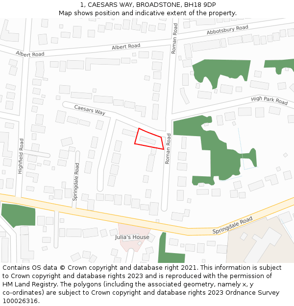 1, CAESARS WAY, BROADSTONE, BH18 9DP: Location map and indicative extent of plot