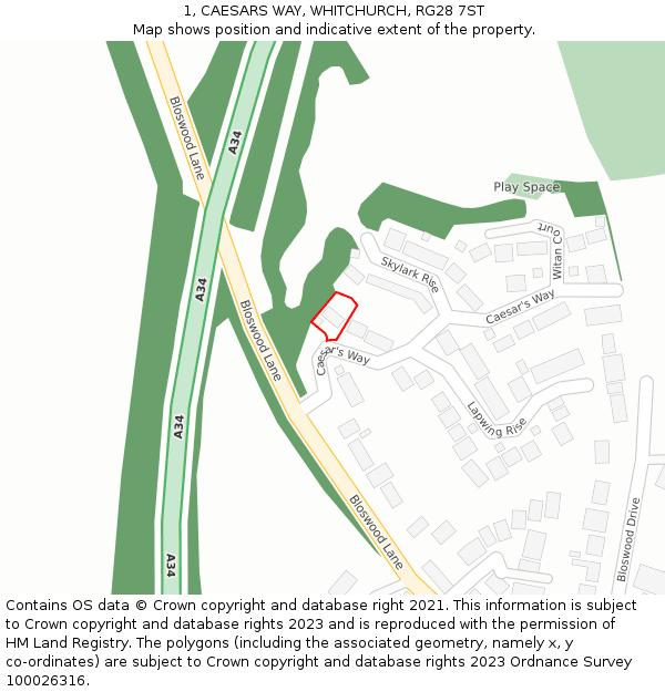 1, CAESARS WAY, WHITCHURCH, RG28 7ST: Location map and indicative extent of plot