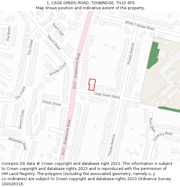 1, CAGE GREEN ROAD, TONBRIDGE, TN10 4PS: Location map and indicative extent of plot