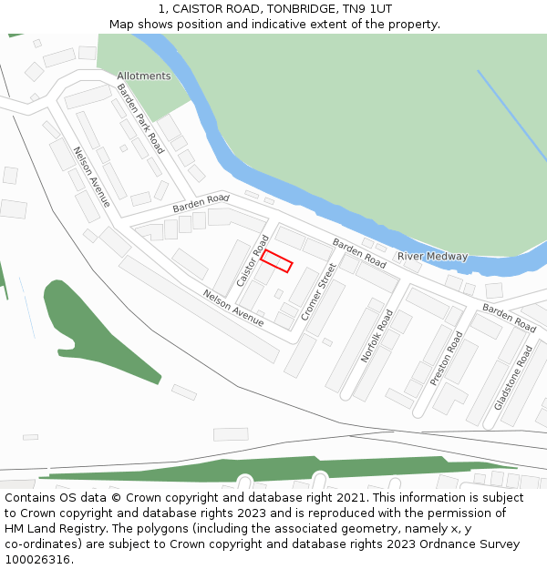 1, CAISTOR ROAD, TONBRIDGE, TN9 1UT: Location map and indicative extent of plot