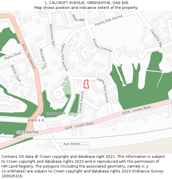 1, CALCROFT AVENUE, GREENHITHE, DA9 9XE: Location map and indicative extent of plot