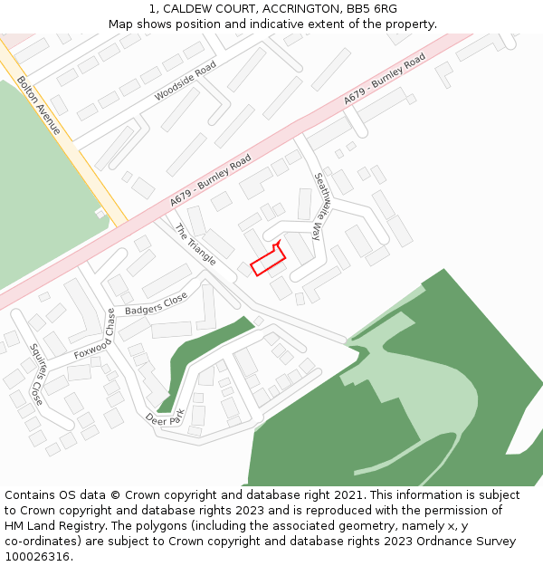 1, CALDEW COURT, ACCRINGTON, BB5 6RG: Location map and indicative extent of plot